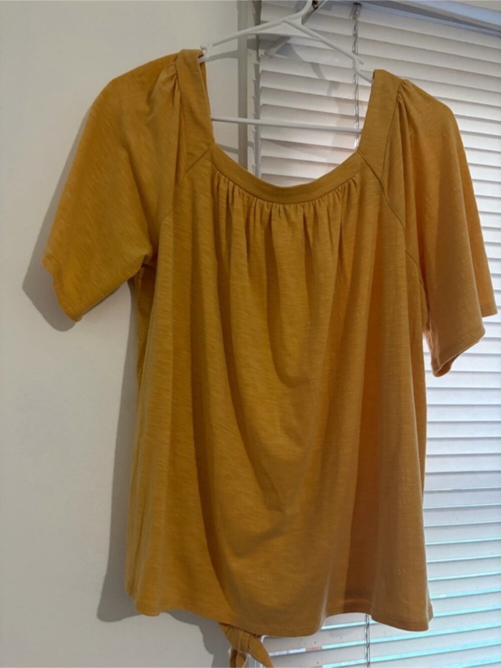 Mustard Yellow Tie Front Top Short Sleeve Flowy Blouse - Picture 2 of 2